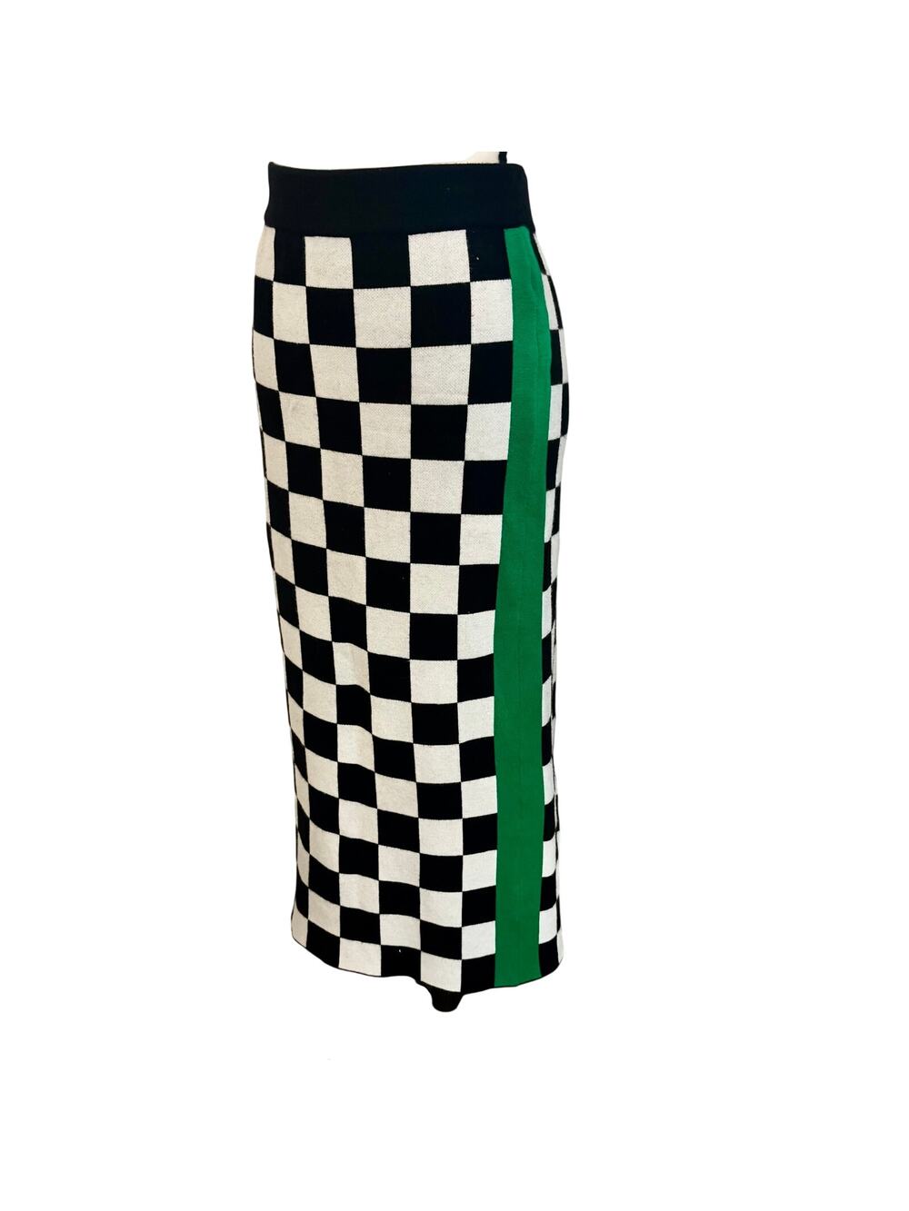 Lala To The Stars Checkerboard Striped Stretch Knit Maxi Skirt Pinup Indie Retro